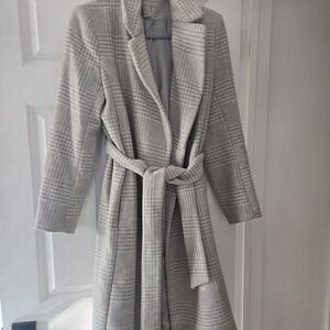 Gray Plaid Belted Coat
